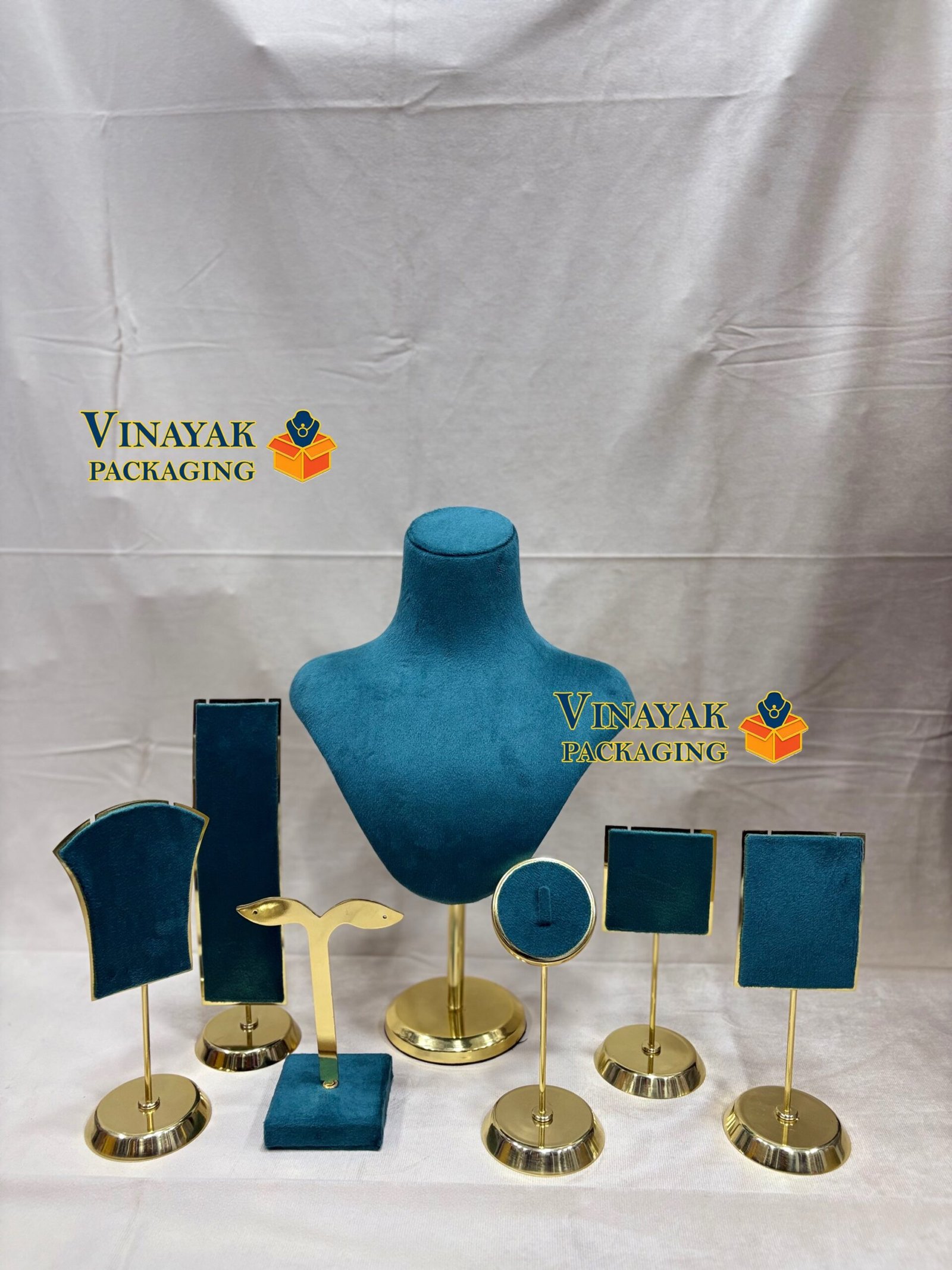 Premium Teal Velvet Jewellery Display Stand Set