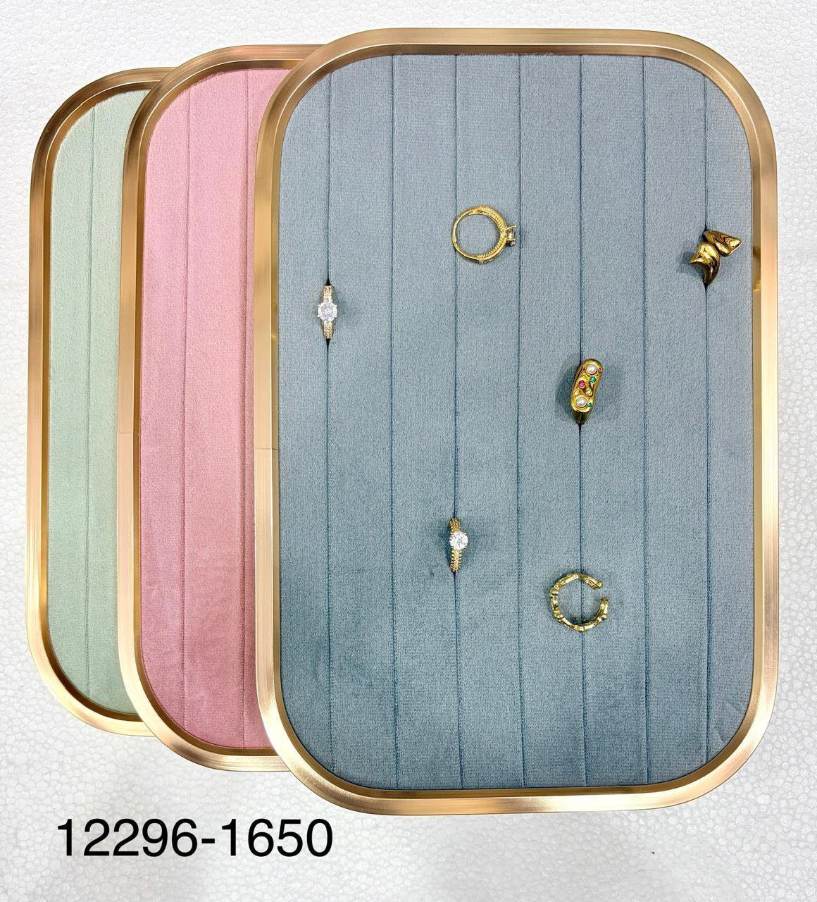 Luxury Side Metal Velvet Jewelry Organizer Tray with Gold Frame – Ring & Earring Display