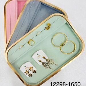 Premium Side Metal Velvet Jewelry Organizer Tray – Gold Frame Ring, Earring & Bracelet Display