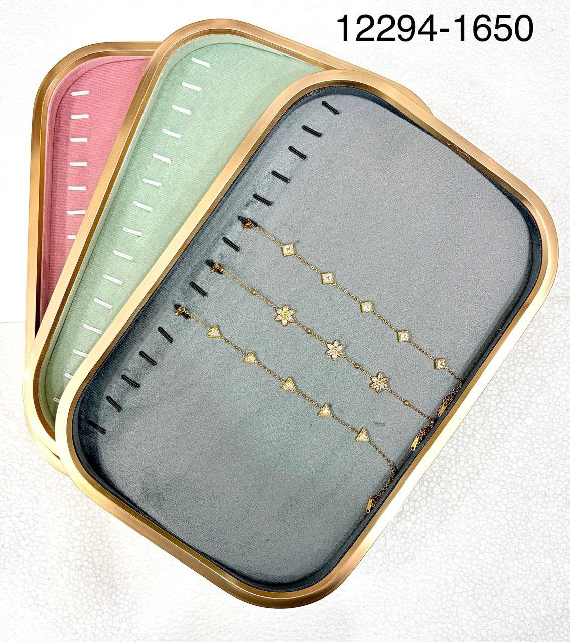 Premium Side matal Velvet Jewelry Organizer Tray with Gold Frame – Necklace & Bracelet Display