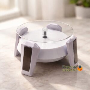 360° Rotating Solar Jewelry Display Turntable – White Motorized Display Stand for Jewelry, Watches & Small Products