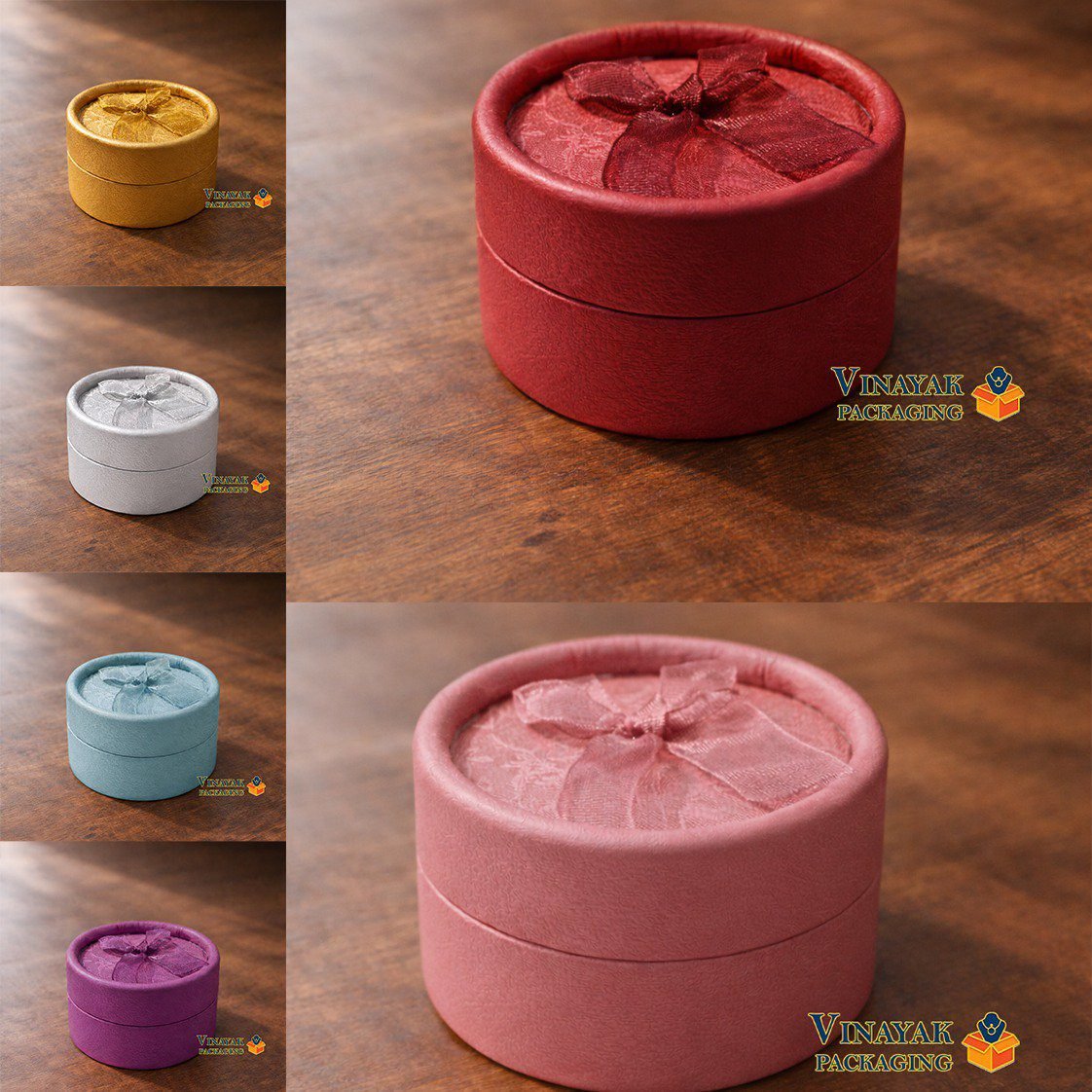 Round Premium Jewelry Gift Box with Ribbon – Mixed Colour Ring & Pendant Packaging Box (24 Pcs Pack) - No colour option to select