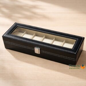 Luxury Leather Watch Organizer Box with Glass Lid – 6 Slot Premium Watch Storage Case