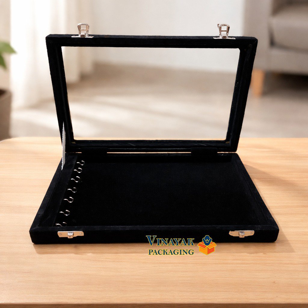 Premium Velvet Chain & Necklace Display Box with Transparent Lid