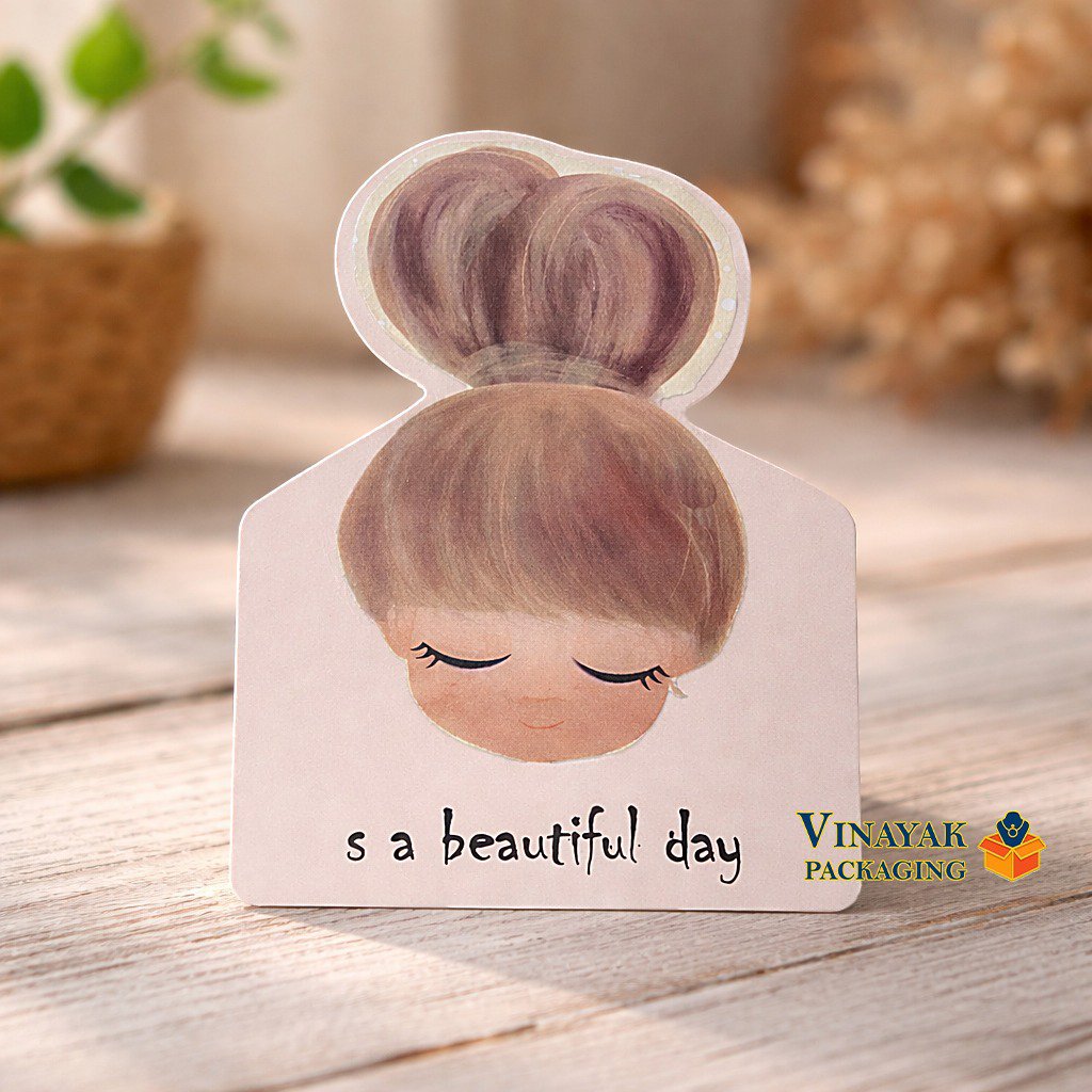 Cute Girl Hair Accessories Display Card – Bun Illustration Hair Clip Packaging Card (pack of 100 pcs)