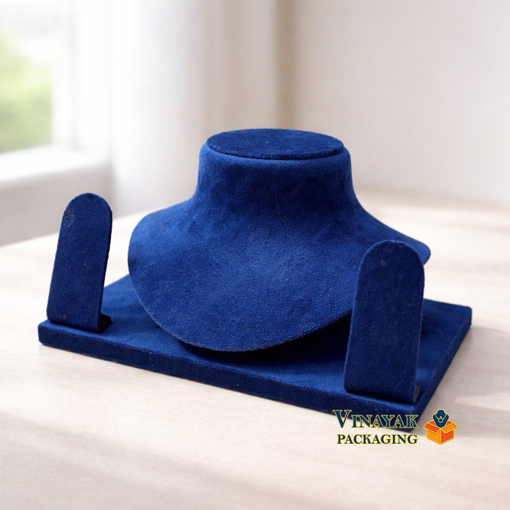 Premium Velvet Jewelry Display Stand Set with Necklace Bust & Earring Holders