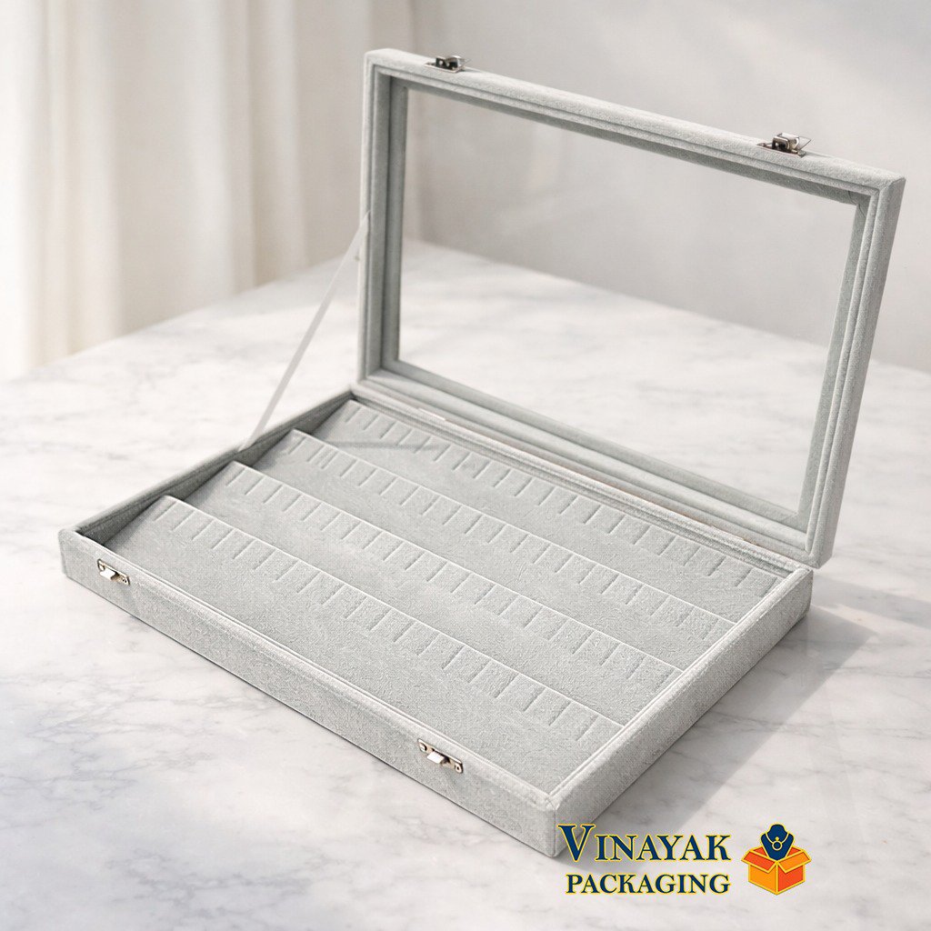 Luxury Velvet Jewelry earrings Box with Glass Lid