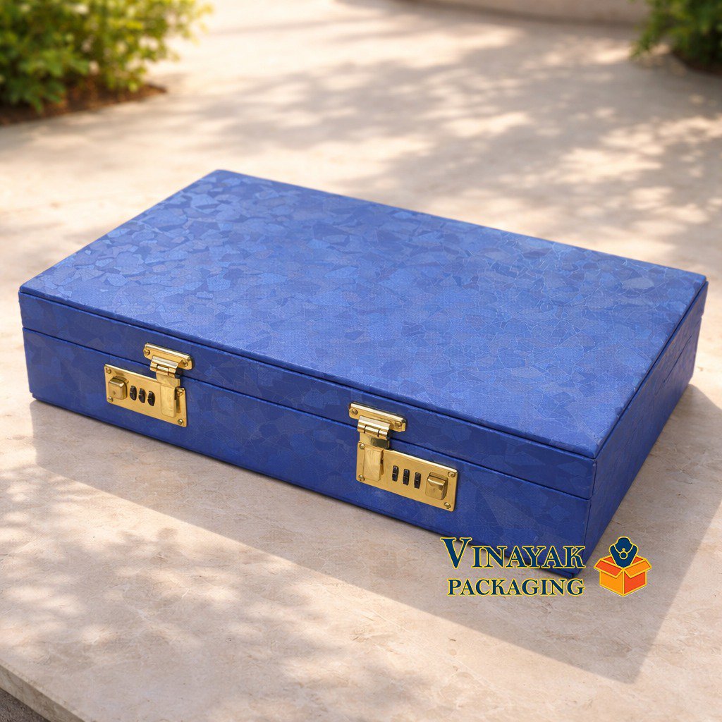Premium  Big Size Blue Velvet Jewelry Storage Box with Lock & Multi-Compartment Organizer