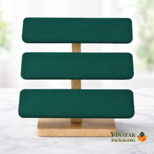 3-Tier Velvet Jewelry Display Stand with Wooden Base