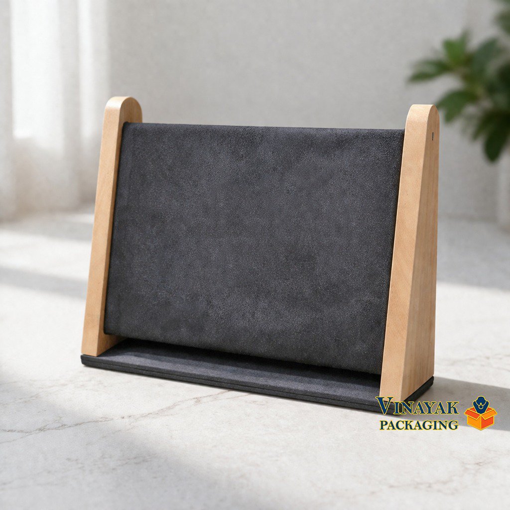 Wooden Necklace Display Stand with Velvet Finish | Jewelry Chain Holder Rack