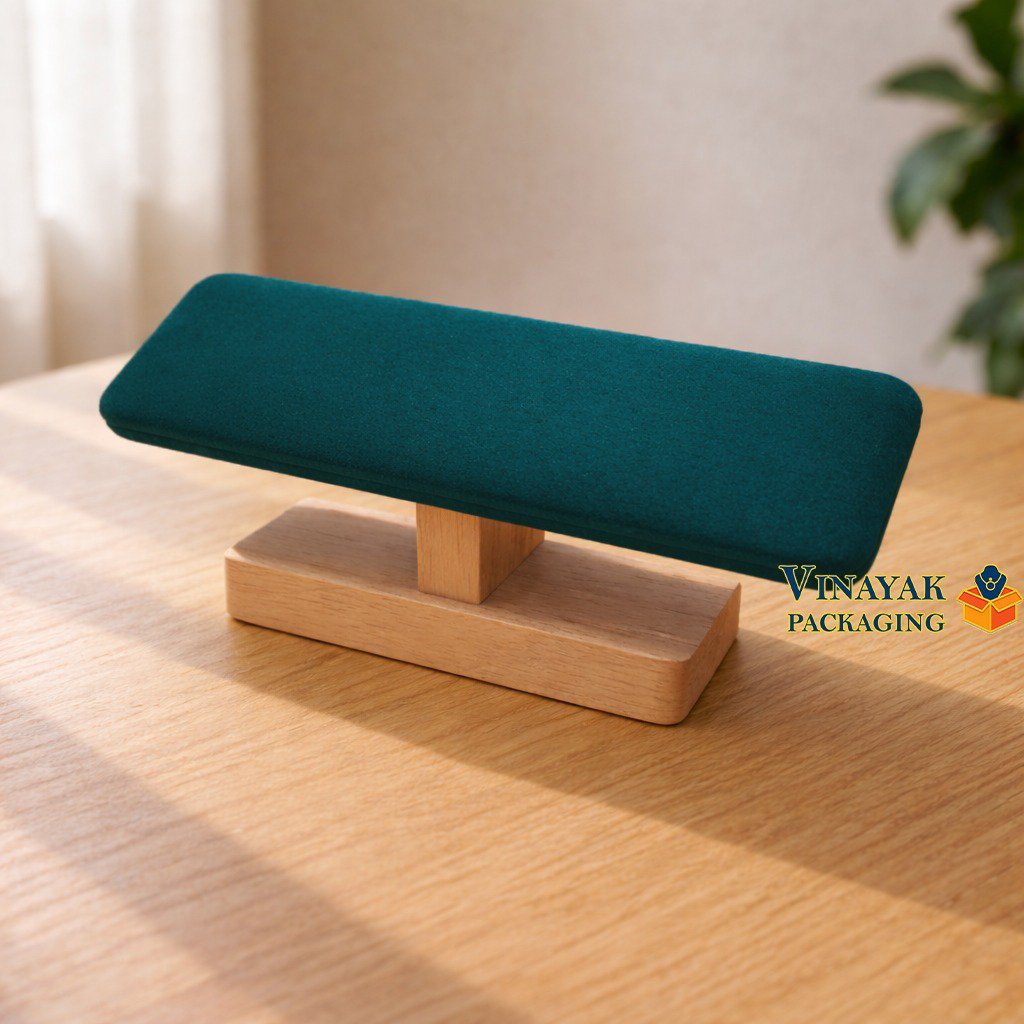 Premium Velvet Bracelet Display Stand with Wooden Base | Jewelry Holder for Bracelets, Bangles & Chains