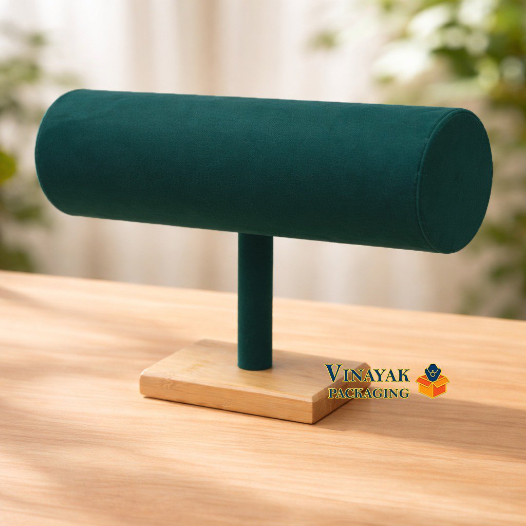 Velvet Headband Display Stand with Wooden Base