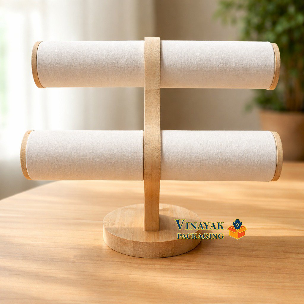 2-Tier Wooden Bracelet Display Stand with Velvet Bars