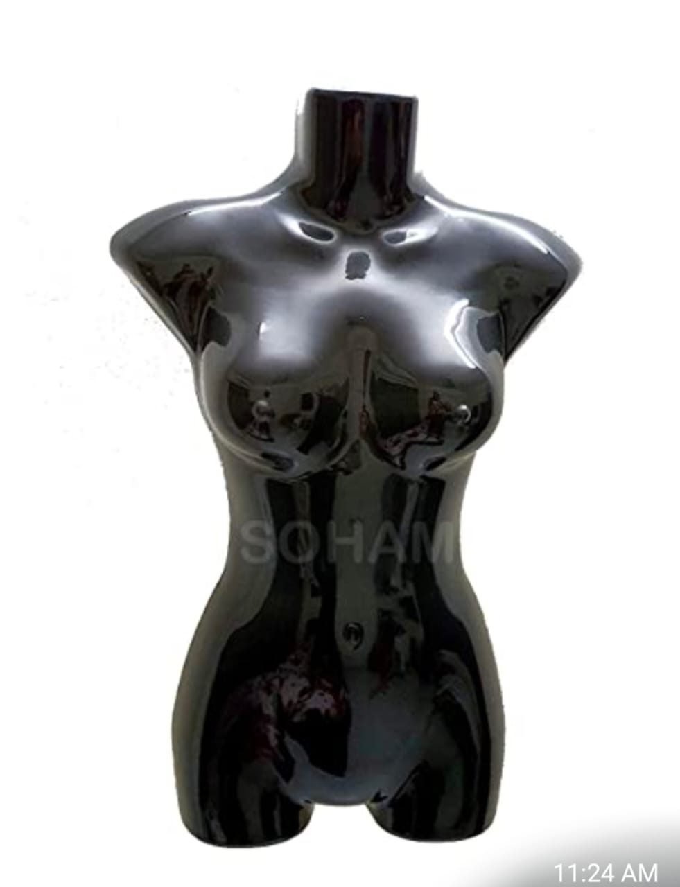 Glossy Black Female Torso Mannequin Display Bust for Jewellery & Apparel Showcase