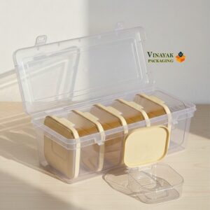 Clear Plastic Multi-Compartment jewellery Storage Box with Gold Inserts - 6 pcs (8*8 cm)