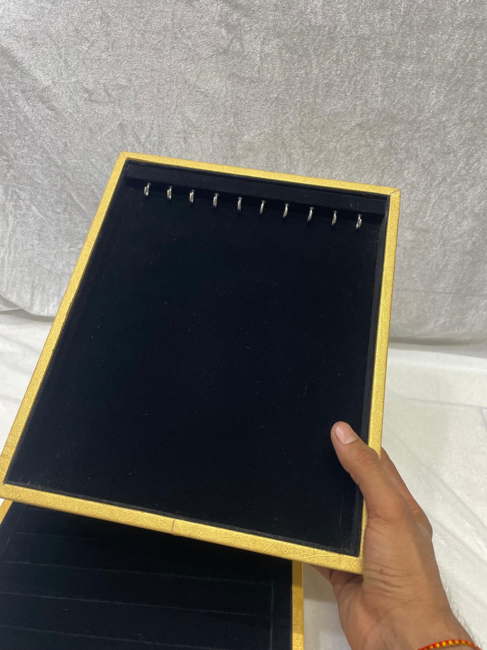 Premium Chain Display Tray – Black Velvet Jewellery Organizer with Gold Border (size 10*12)