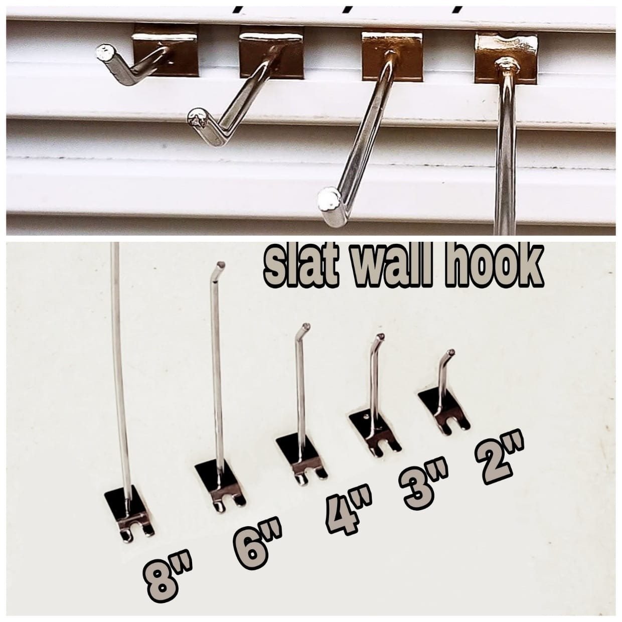 Slatwall Display Hooks – Chrome Finish Metal Hanging Hooks (2", 3", 4", 6", 8")