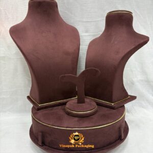 Premium Velvet Necklace Display Bust Combo Set – Jewellery Showcase Stand (Maroon)