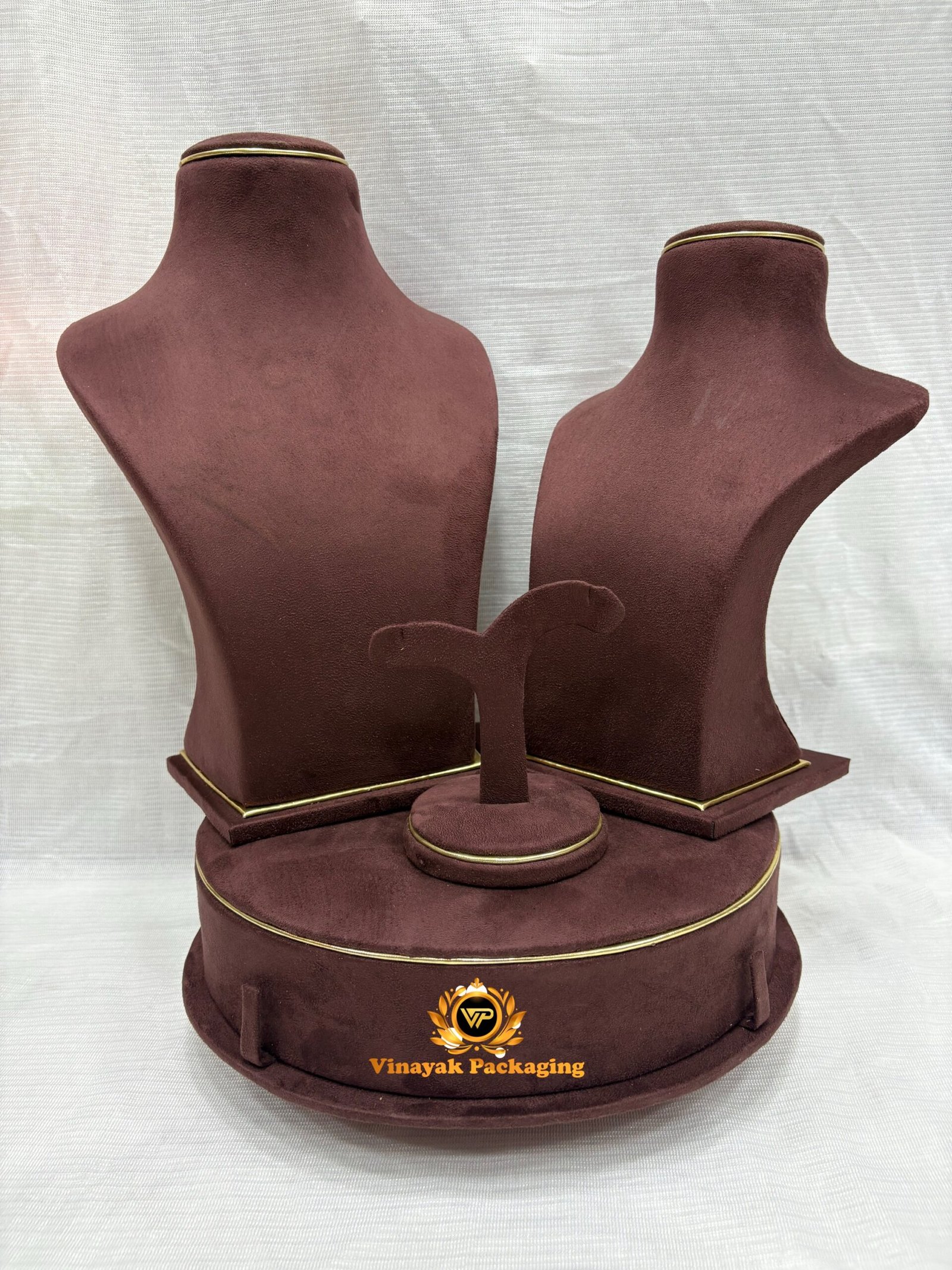 Premium Velvet Necklace Display Bust Combo Set – Jewellery Showcase Stand (Maroon)