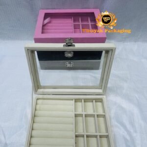 Velvet Jewellery Organizer Box with Glass Lid | Ring, Earring & Bracelet Storage Case (1 pcs)