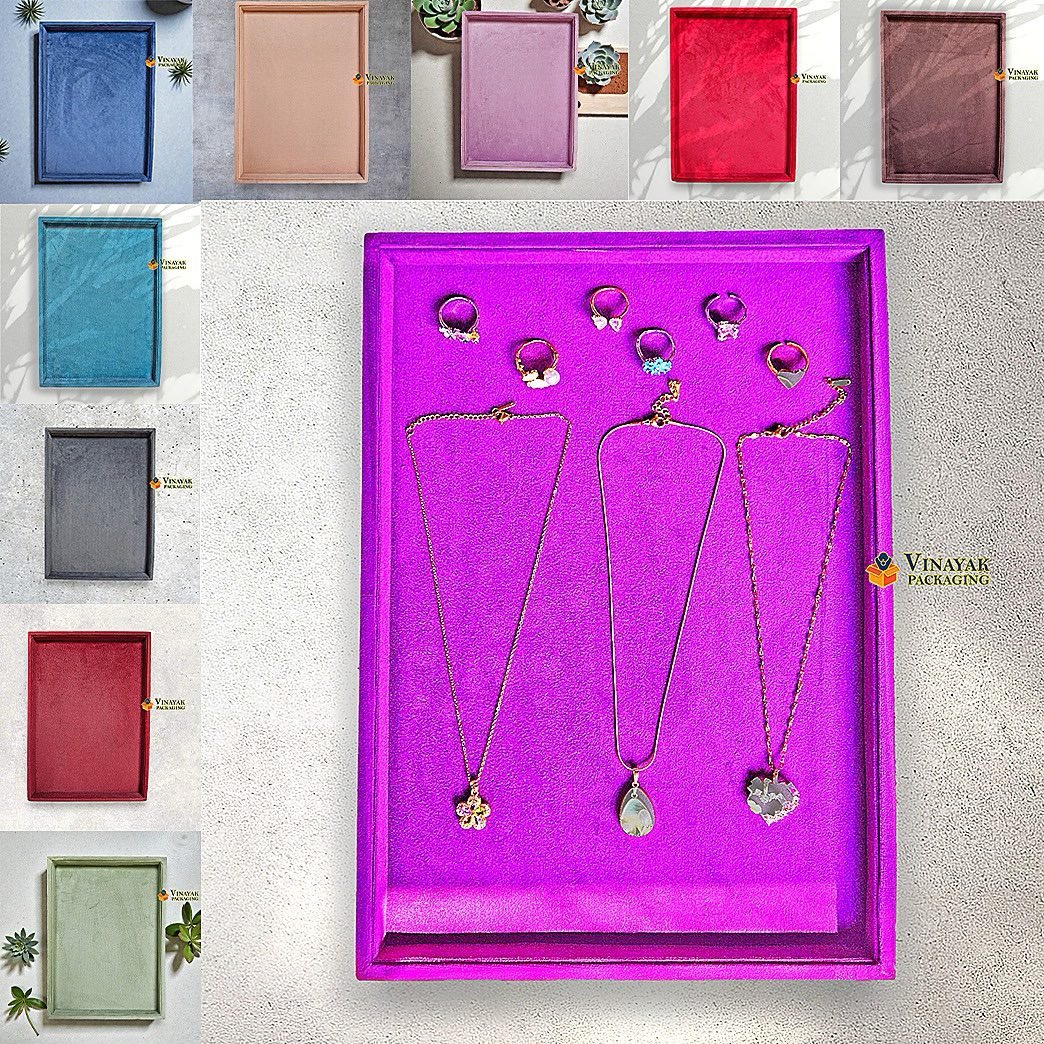 Premium Velvet Jewellery Display Tray – Multi-Colour Necklace, Earring & Ring tray