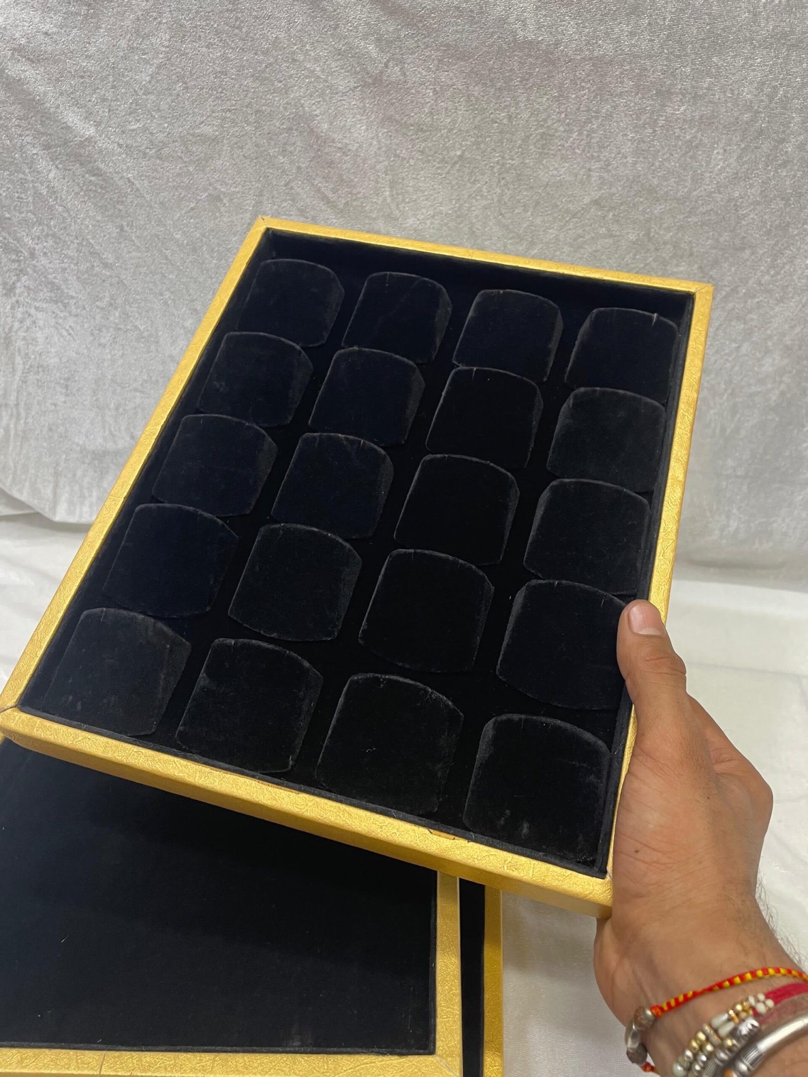 Premium Black Velvet Earrings Display Tray with Gold Border (size 10*12)