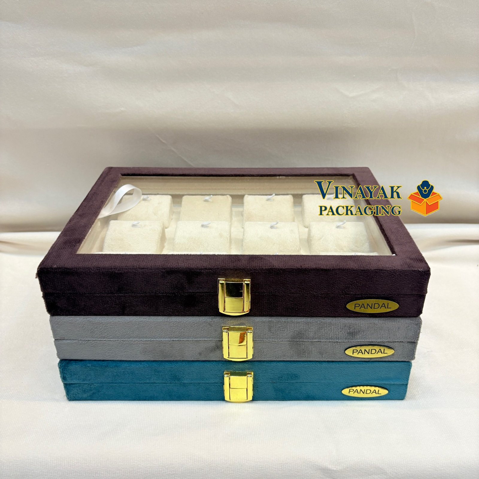 Premium Velvet Multi-Layer Pendant Jewellery Display Box with Transparent Lid
