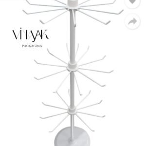 Rotating Jewellery Display Stand with Multi-Tier Metal Hooks – White Countertop Organizer