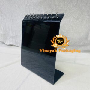 Black Acrylic Necklace Display Stand with Metal Hooks | Countertop Jewellery Organizer