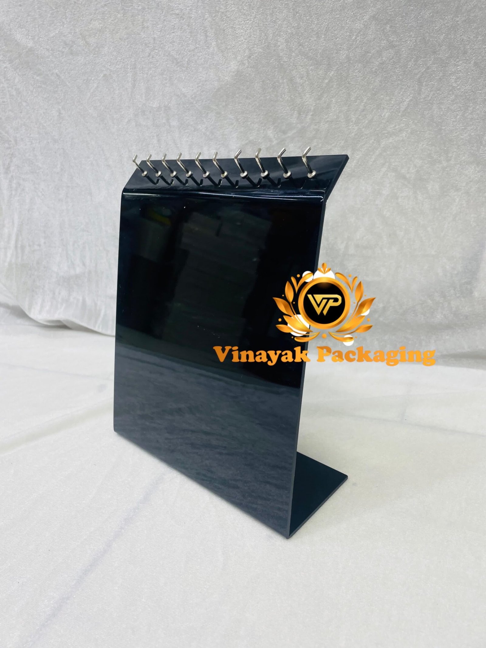 Black Acrylic Necklace Display Stand with Metal Hooks | Countertop Jewellery Organizer