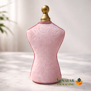 Premium grey Velvet Jewelry Display Bust with Gold Top 11 Inch