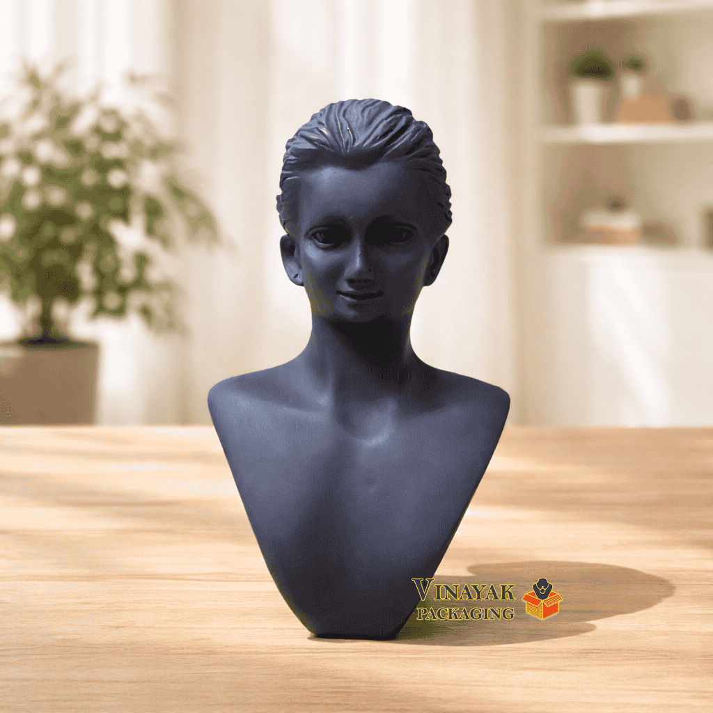 Luxury Black Female Mannequin Jewelry Display Bust with Earrings & Necklace Holder