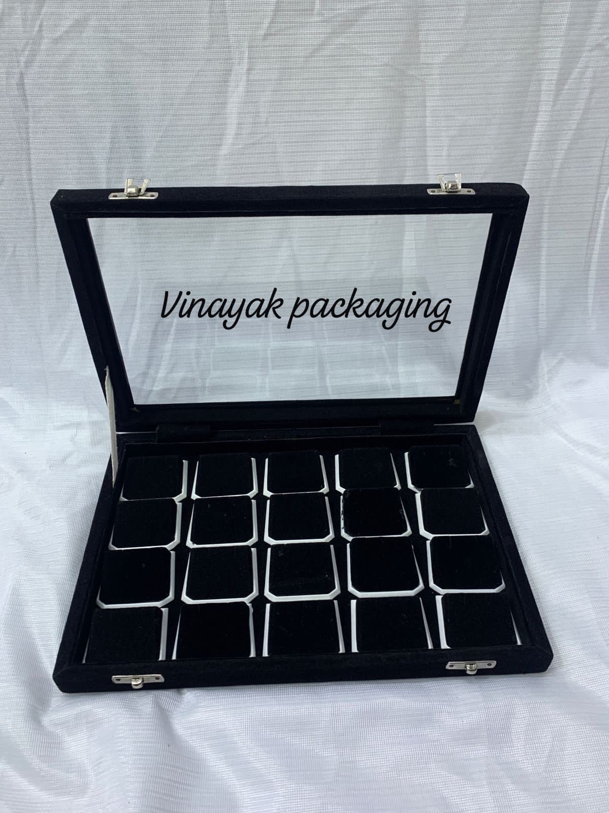 Velvet Jewellery Storage Box with Glass Lid – Multi-Slot Earring & Small Jewellery Organizer Display Case