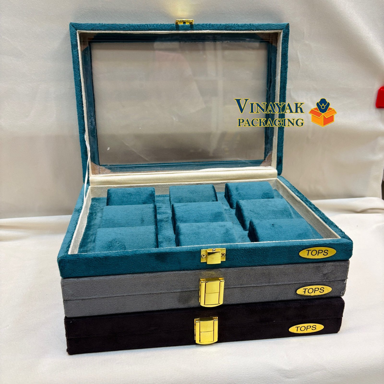 Premium Velvet Earrings Display Box with Clear Lid