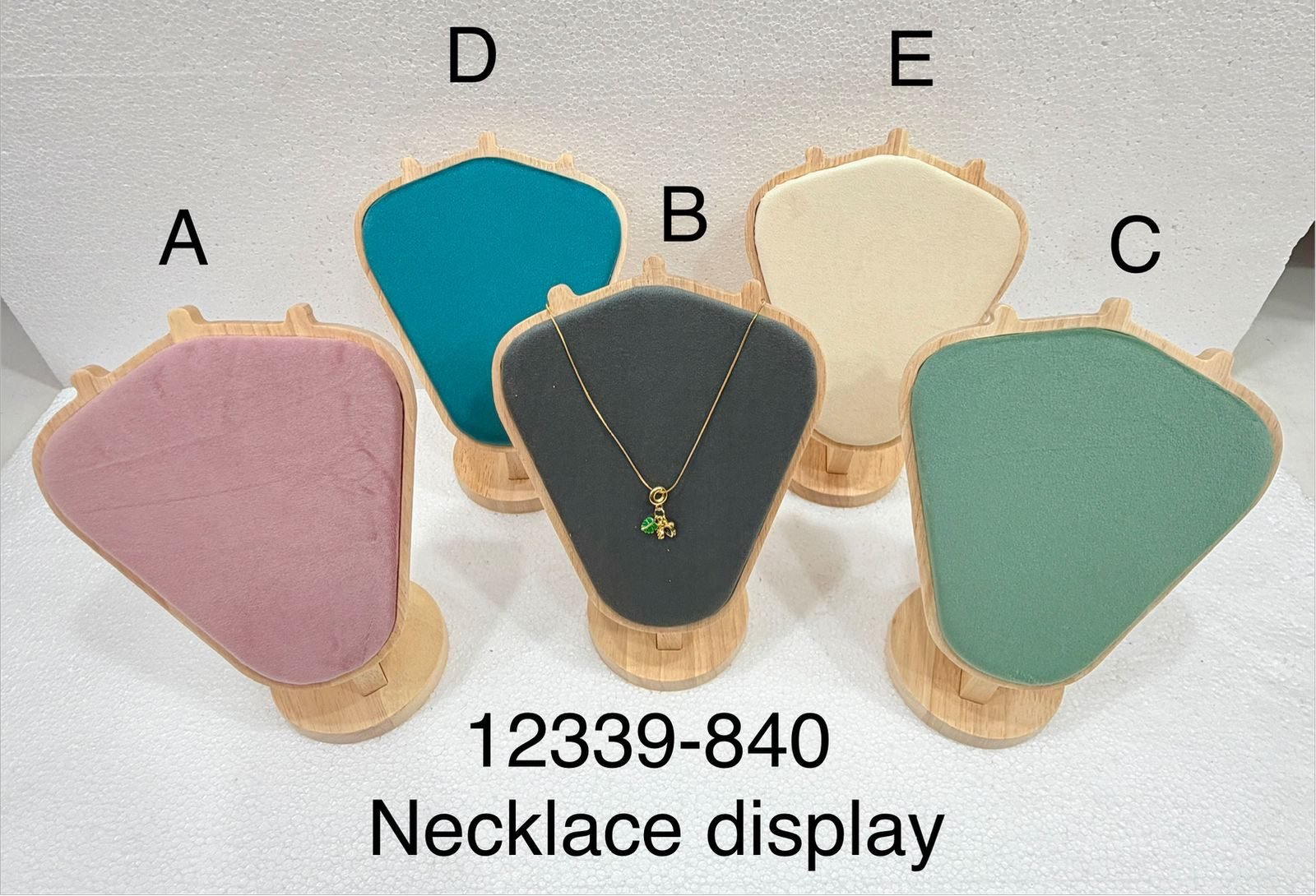 Velvet Necklace Display Stand with Wooden Base – Jewelry Bust Holder for Necklace