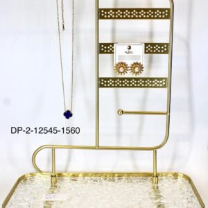 Premium Gold Metal Jewellery Display Stand with Necklace Hooks & Earring Holder Tray