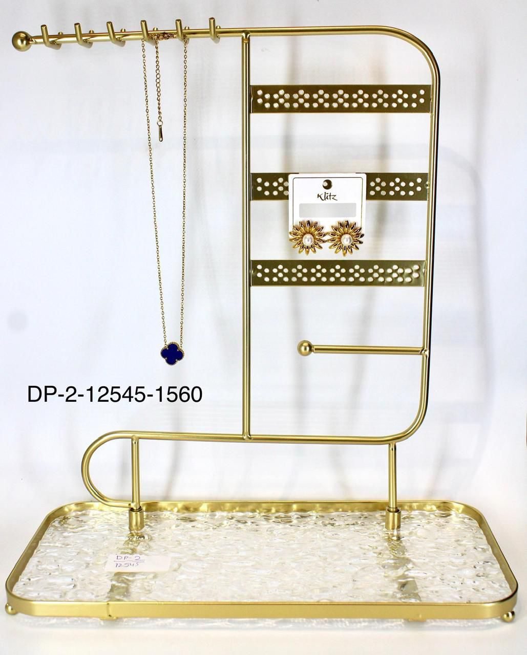 Premium Gold Metal Jewellery Display Stand with Necklace Hooks & Earring Holder Tray