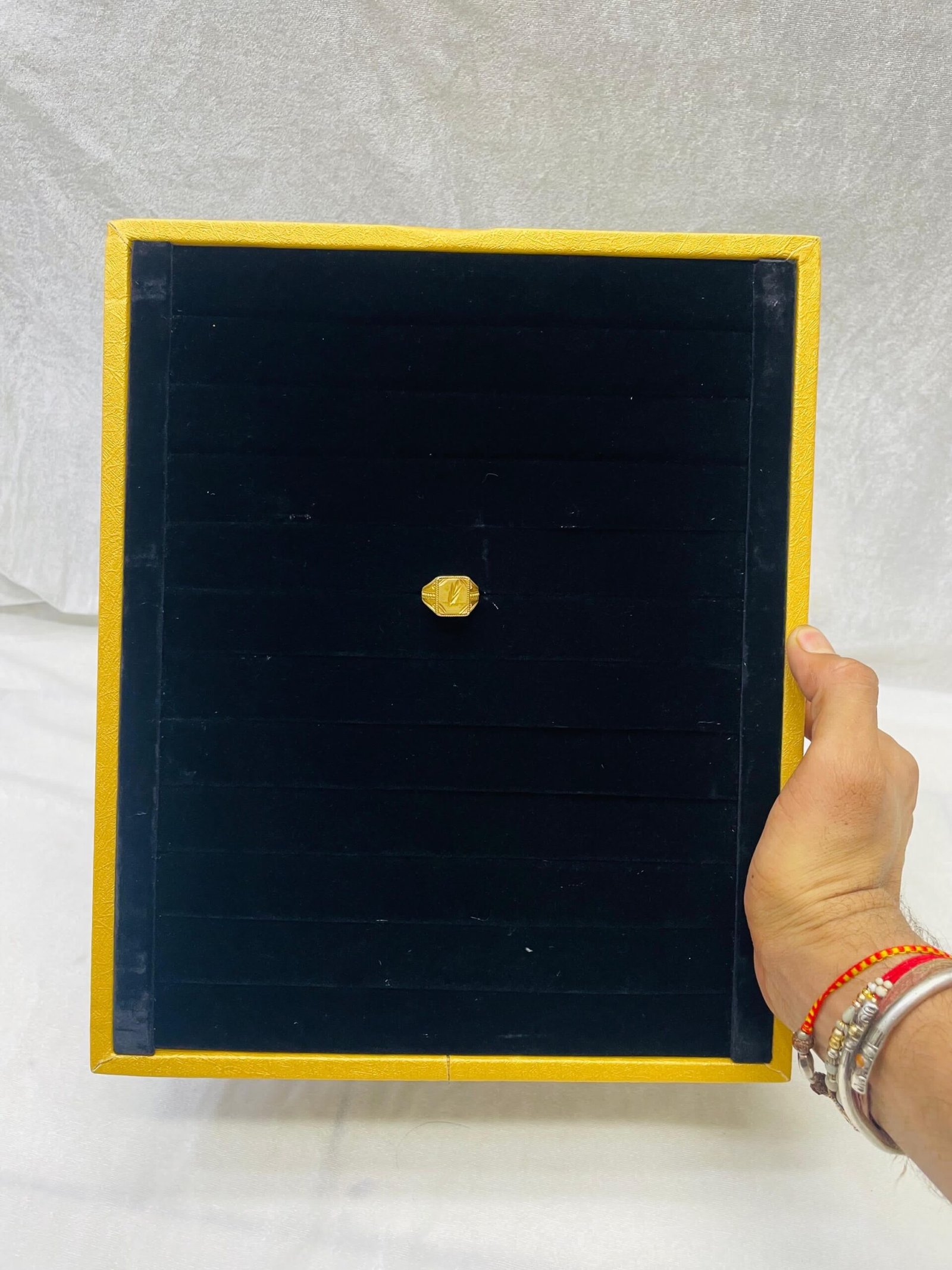 Square Black Velvet Jewellery Display Tray with Golden Border