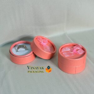 Elegant Round Ring Gift Boxes – Soft Peach Packaging with Ribbon Bow 1 Pack 24 Pcs