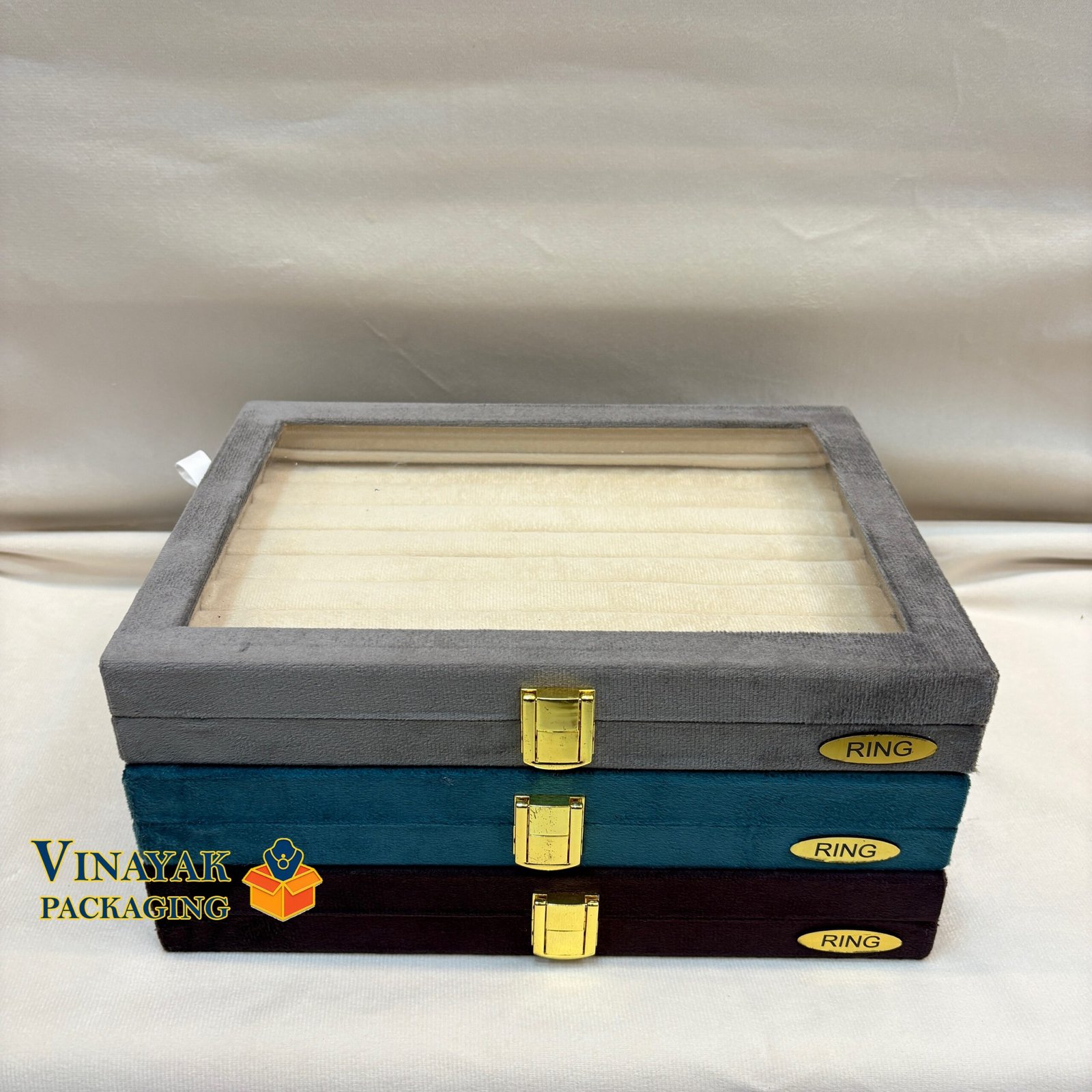 Premium Velvet Ring Display Tray with Transparent Lid
