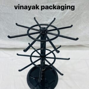 Rotating Jewellery Display Stand – 2-Tier Black Metal Earring & Pendant Organizer for Shop Counter