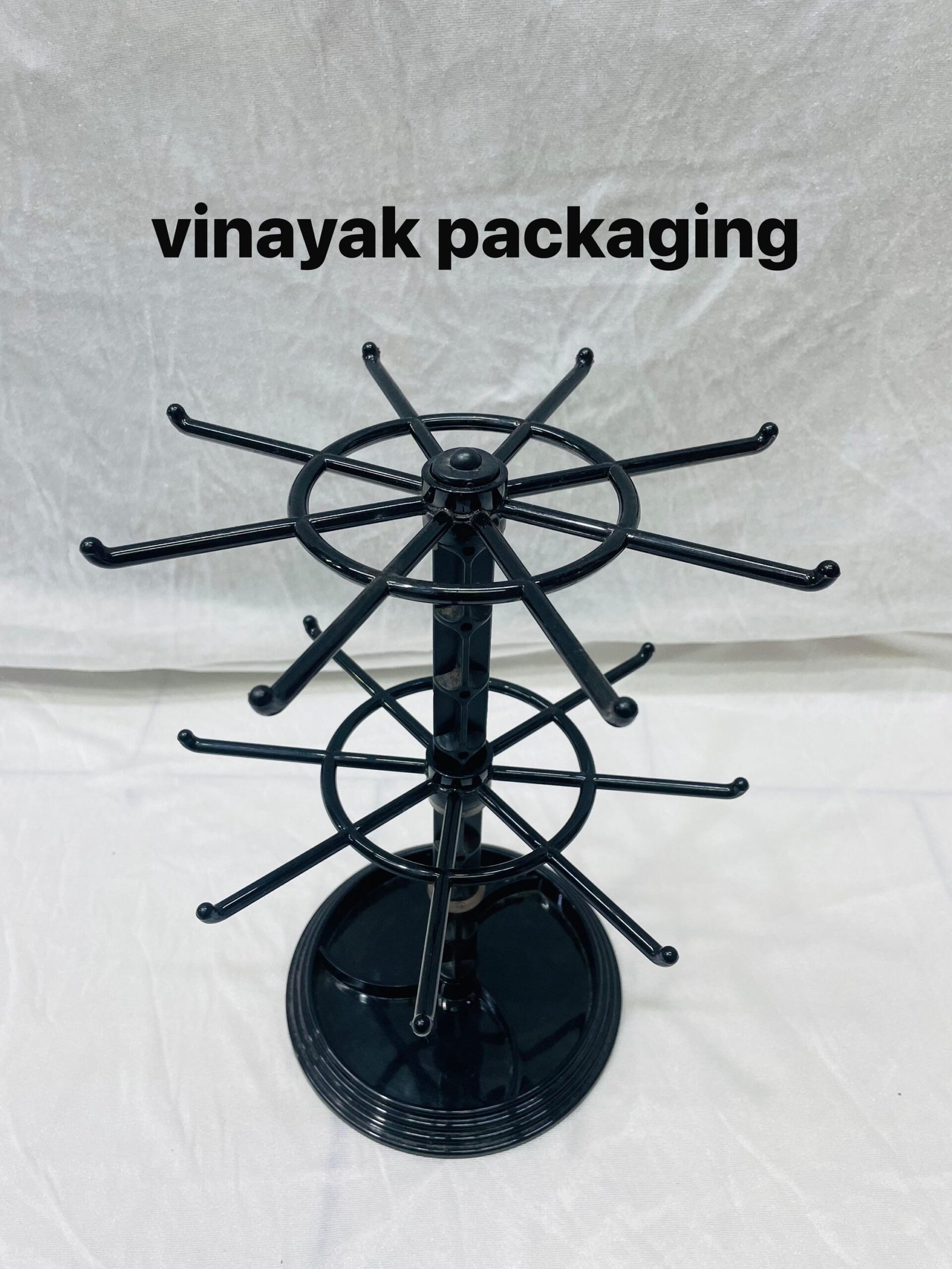 Rotating Jewellery Display Stand – 2-Tier Black Metal Earring & Pendant Organizer for Shop Counter
