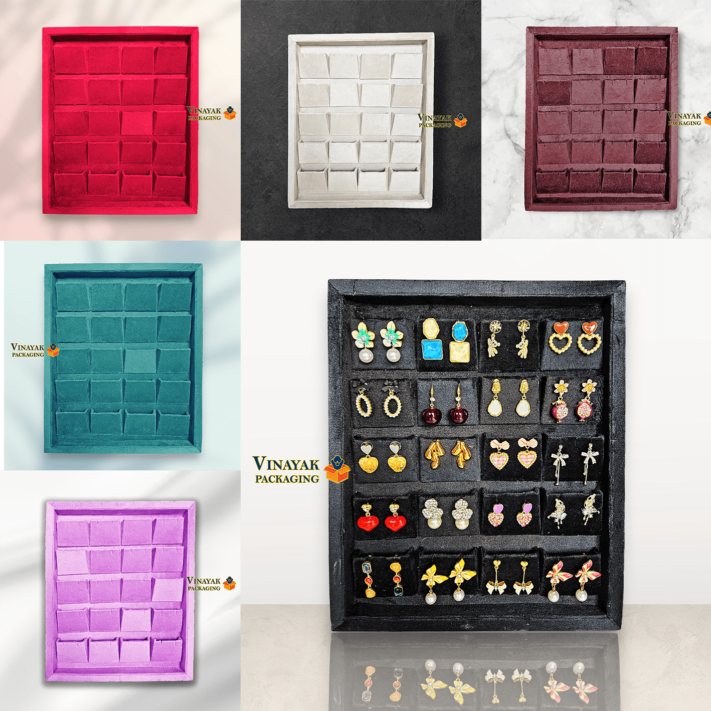 Premium Velvet Jewellery Display Tray | Earring & Stud Organizer Tray