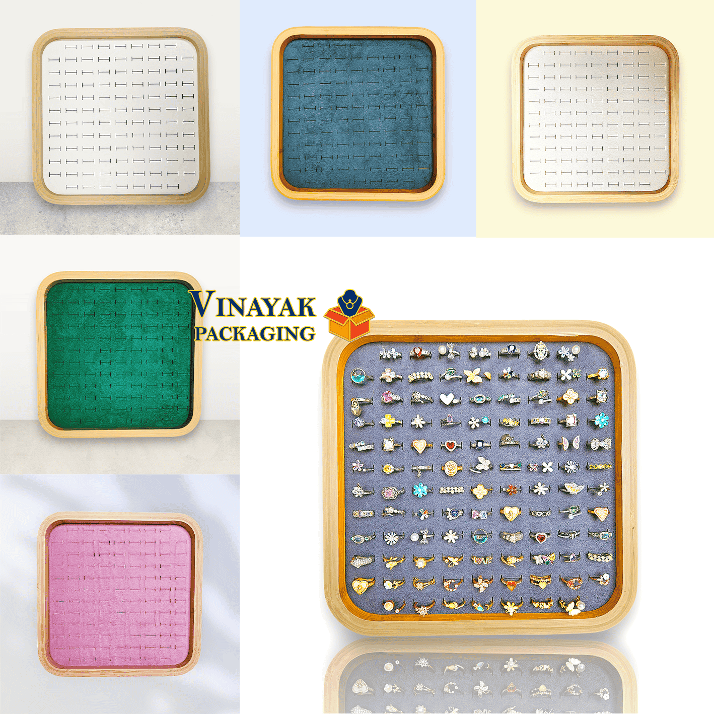 Wooden Ring Display Tray | Velvet Jewelry Organizer