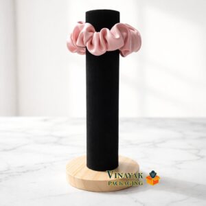 Premium Velvet Hair Scrunchie Display Stand with Wooden Base (size 14 inch height)