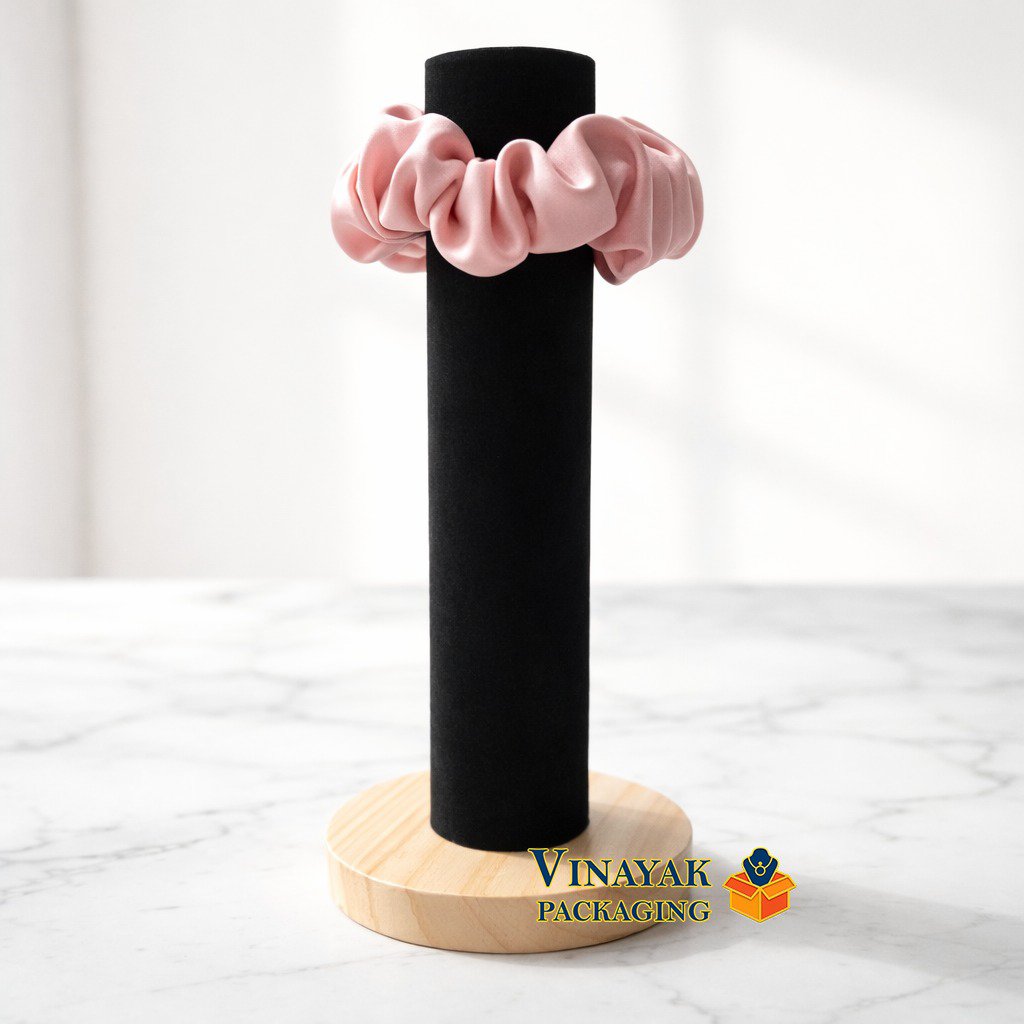 Premium Velvet Hair Scrunchie Display Stand with Wooden Base (size 14 inch height)