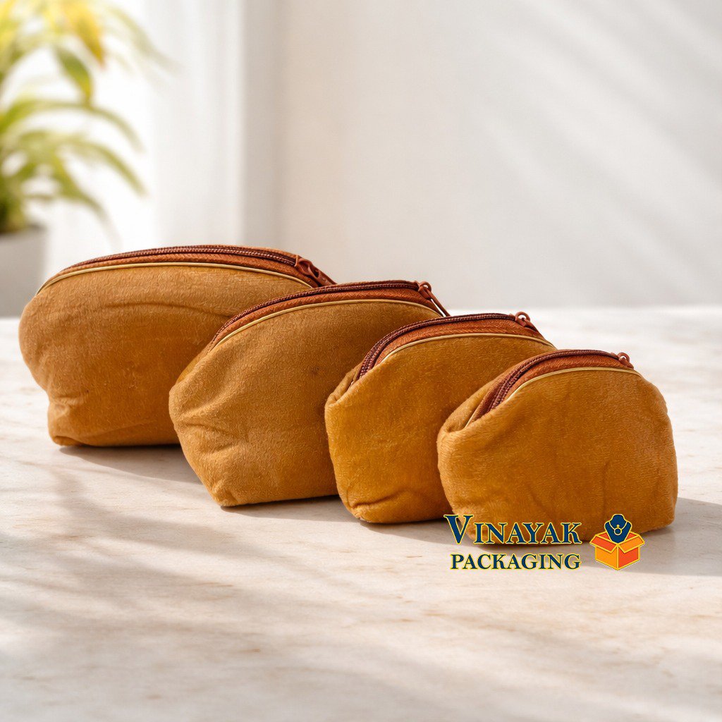 4 Pcs Velvet Zipper Pouch Set for Jewellery Storage