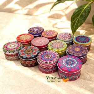Premium Round Mandala Metal Storage Box set ( pack of 12)