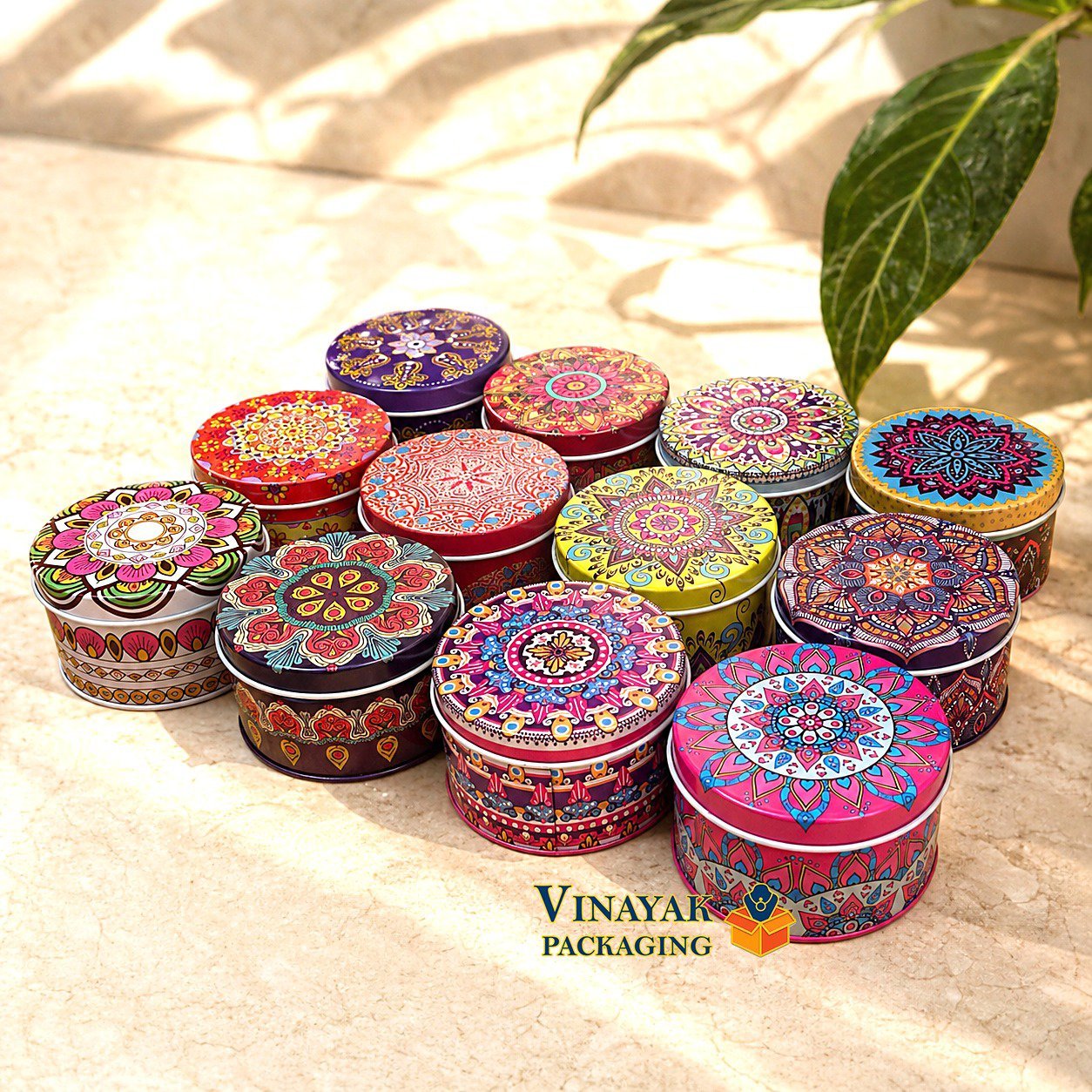 Premium Round Mandala Metal Storage Box set ( pack of 12)