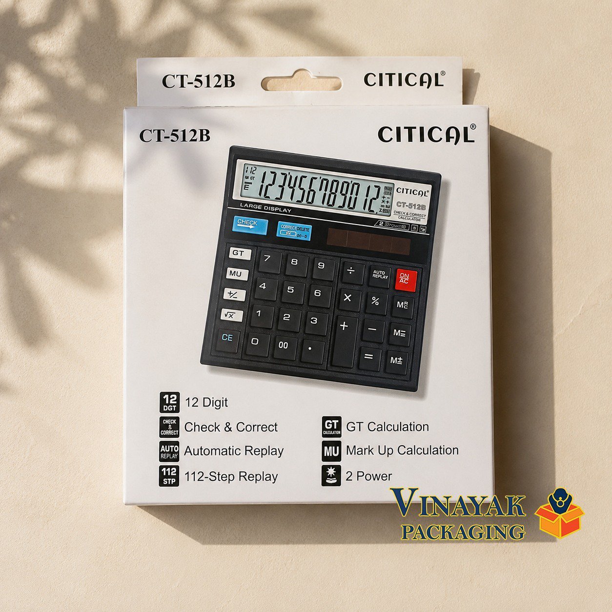 12 Digit Desktop Calculator CT-512B | Check & Correct Calculator | Dual Power Office Calculator